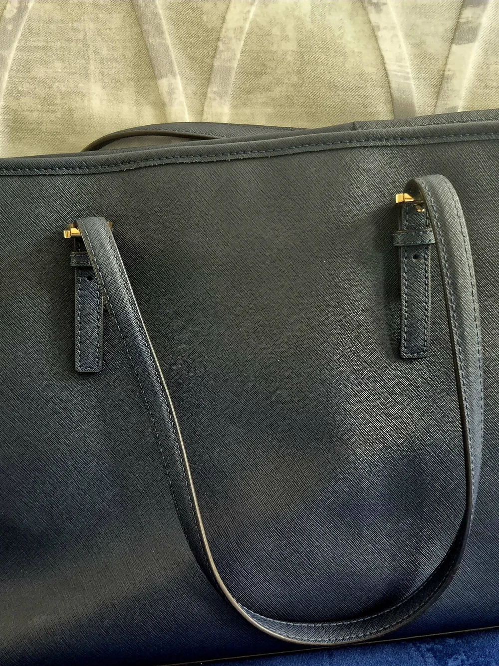 Michael Kors Navy Saffiano Leather Tote with Gold Hardware